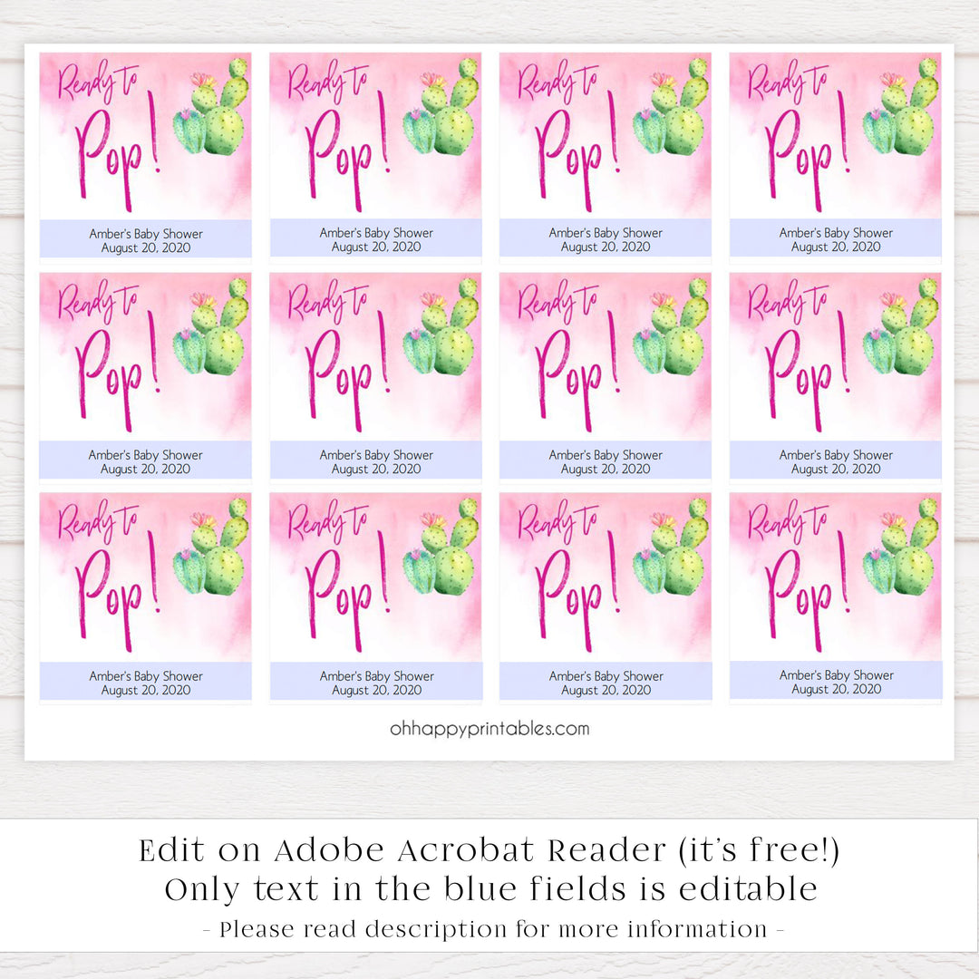 Cactus baby games, ready to pop tags, popcorn tags, printable baby shower games, Mexican baby shower, fun baby games, top baby games, best baby games, baby shower games