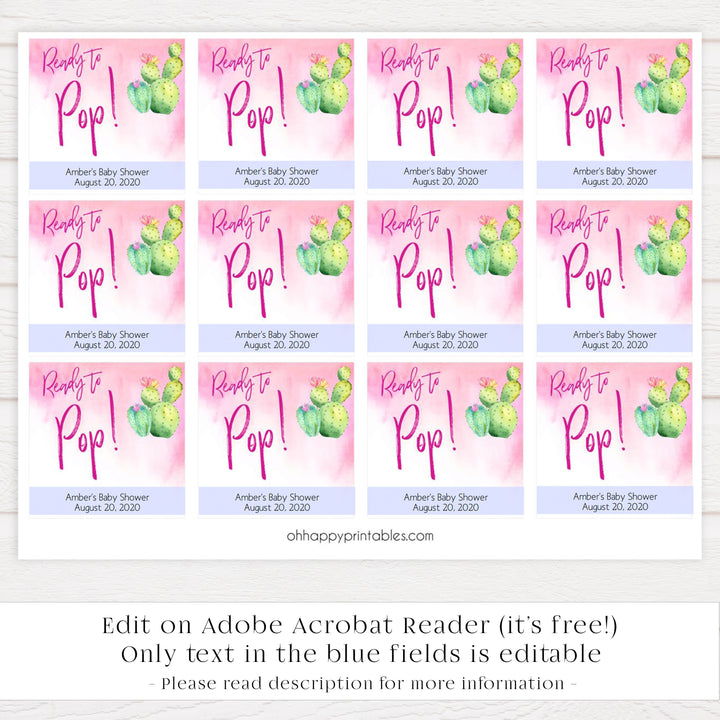 Cactus baby games, ready to pop tags, popcorn tags, printable baby shower games, Mexican baby shower, fun baby games, top baby games, best baby games, baby shower games