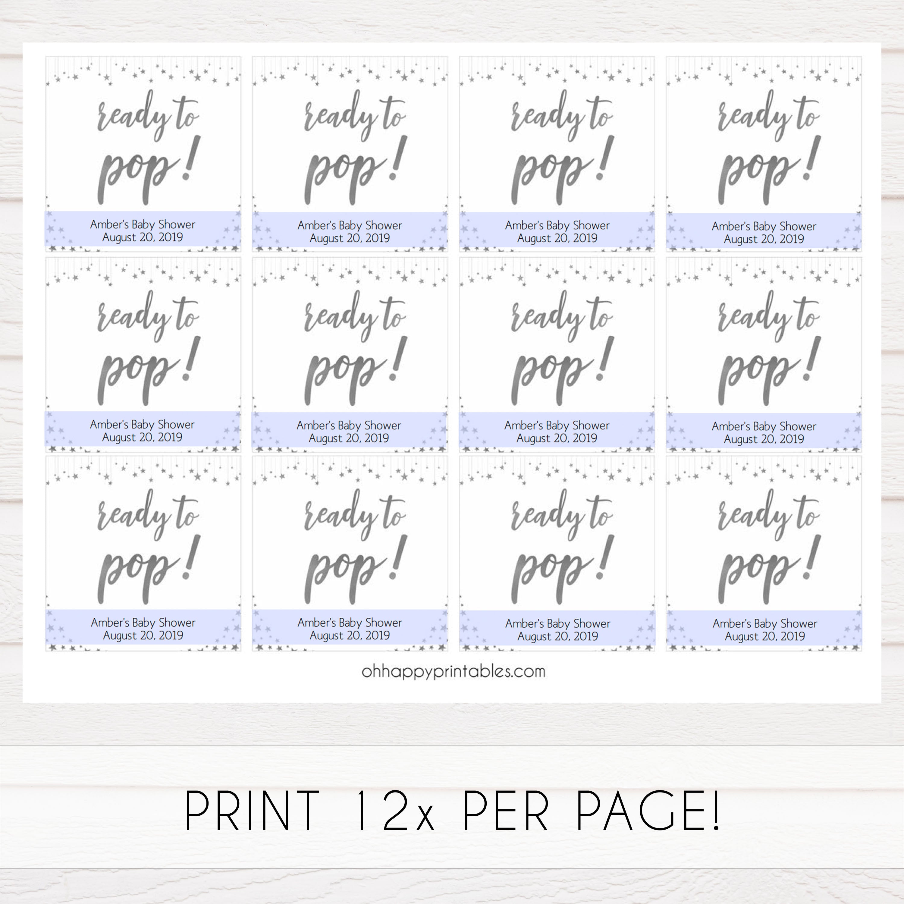 Ready to pop baby tags, printable baby tags, Little star baby shower games, printable baby shower games, twinkle star baby shower, fun baby games, top baby shower ideas