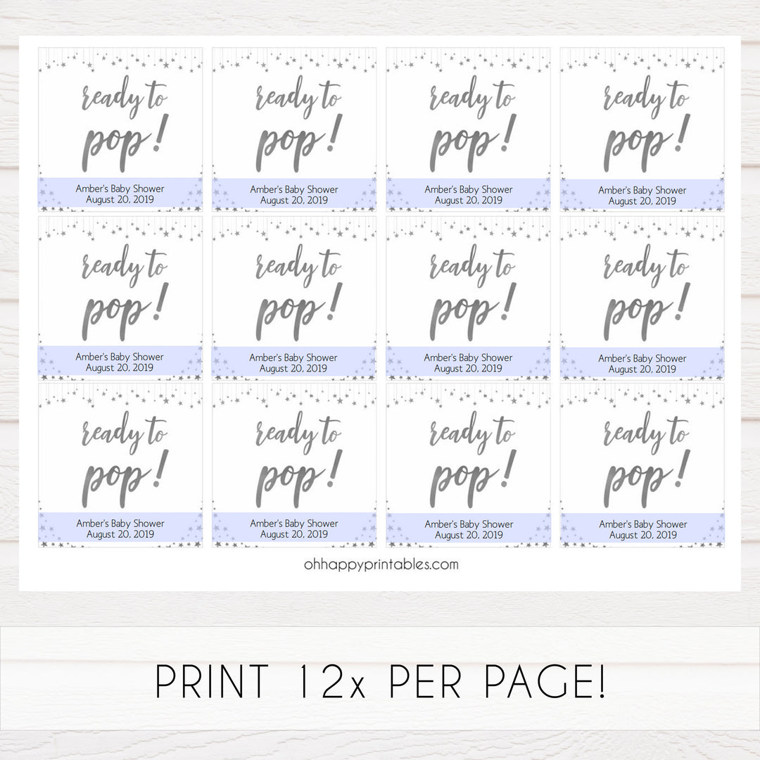 Ready to pop baby tags, printable baby tags, Little star baby shower games, printable baby shower games, twinkle star baby shower, fun baby games, top baby shower ideas