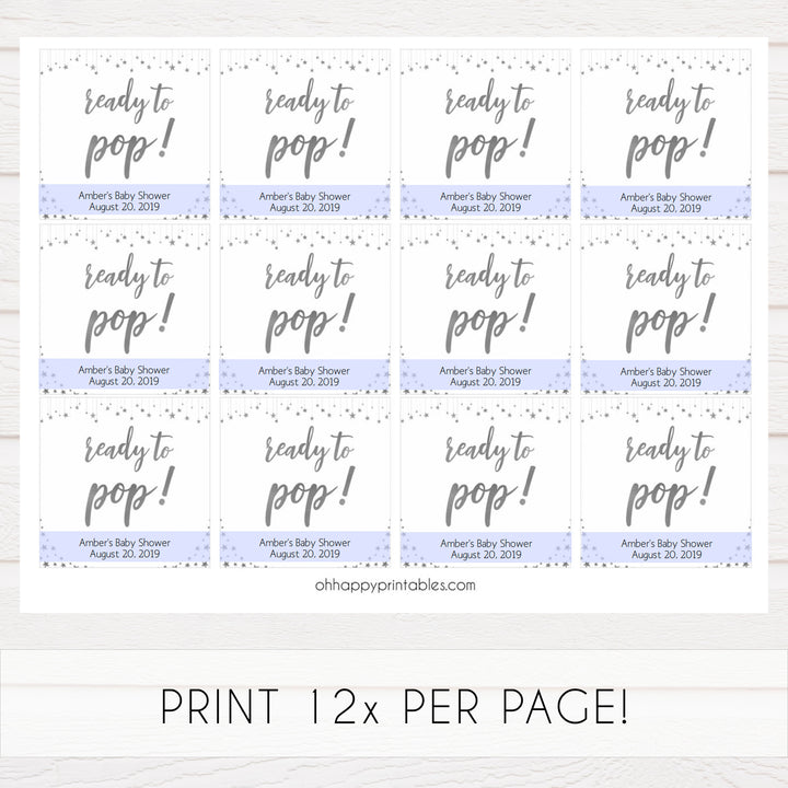 Ready to pop baby tags, printable baby tags, Little star baby shower games, printable baby shower games, twinkle star baby shower, fun baby games, top baby shower ideas