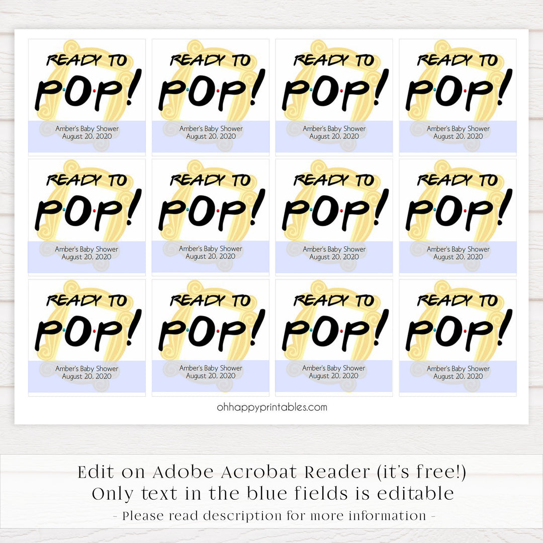 Ready to pop tags, Printable baby shower games, friends fun baby games, baby shower games, fun baby shower ideas, top baby shower ideas, friends baby shower, friends baby shower ideas