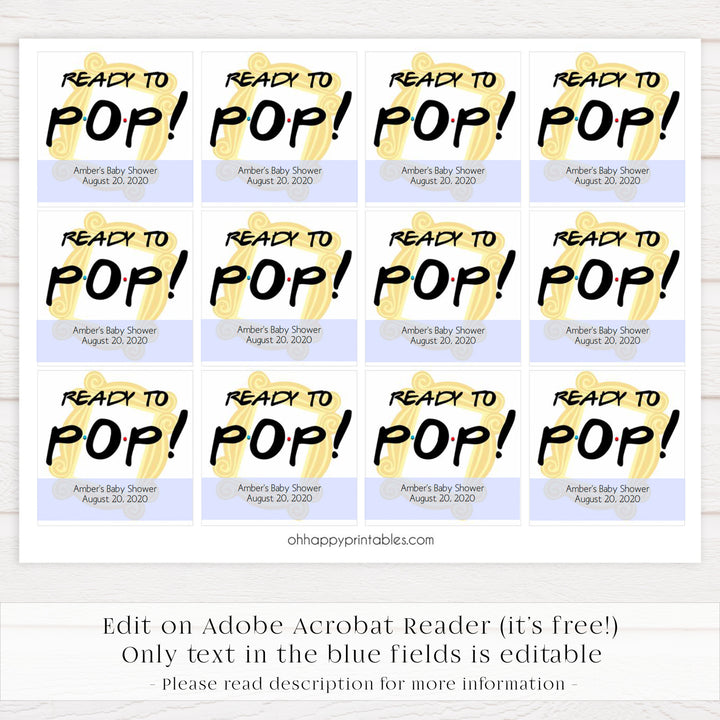 Ready to pop tags, Printable baby shower games, friends fun baby games, baby shower games, fun baby shower ideas, top baby shower ideas, friends baby shower, friends baby shower ideas