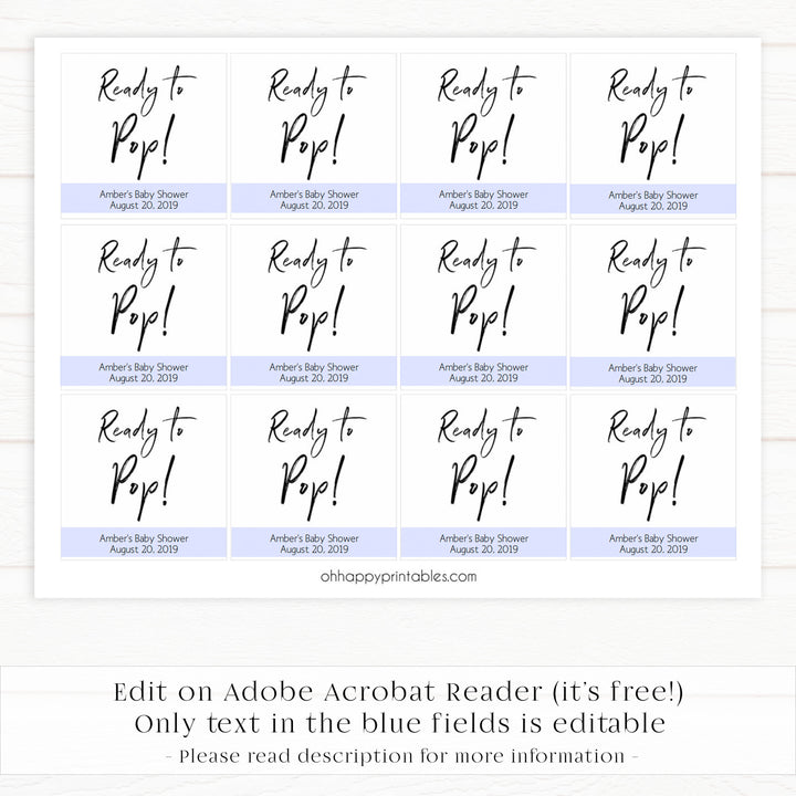 Ready to Pop baby shower tags, printable baby shower tags, gender neutral baby decor, printable baby tags