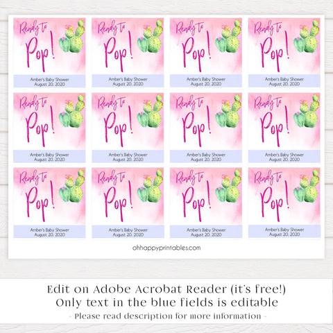 Cactus baby games, ready to pop tags, popcorn tags, printable baby shower games, Mexican baby shower, fun baby games, top baby games, best baby games, baby shower games