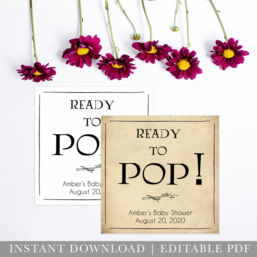 Ready to pop baby tags, Wizard baby shower games, printable baby shower games, Harry Potter baby games, Harry Potter baby shower, fun baby shower games,  fun baby ideas