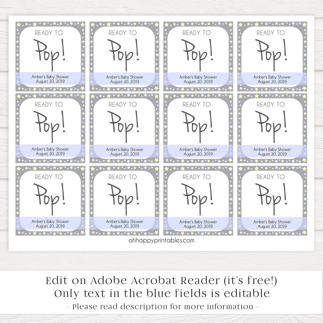 Printable baby signs, baby pop tags, baby shower tags, yellow and grey stars, printable baby shower signs, top baby shower decor, baby printable decor
