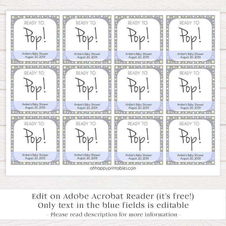 Printable baby signs, baby pop tags, baby shower tags, yellow and grey stars, printable baby shower signs, top baby shower decor, baby printable decor