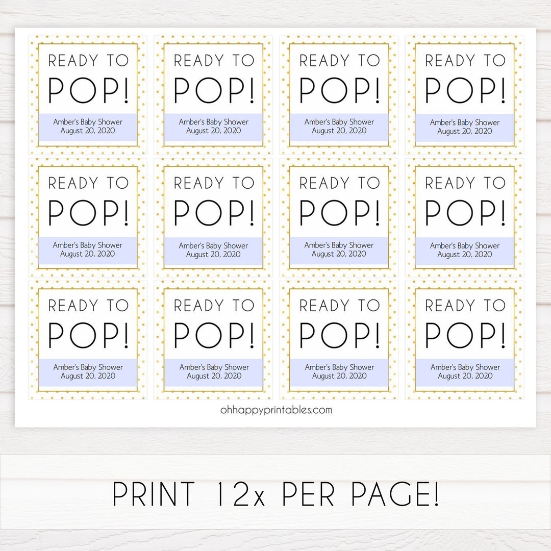 ready to pop baby tags, Printable baby shower games, baby gold dots fun baby games, baby shower games, fun baby shower ideas, top baby shower ideas, gold glitter shower baby shower, friends baby shower ideas