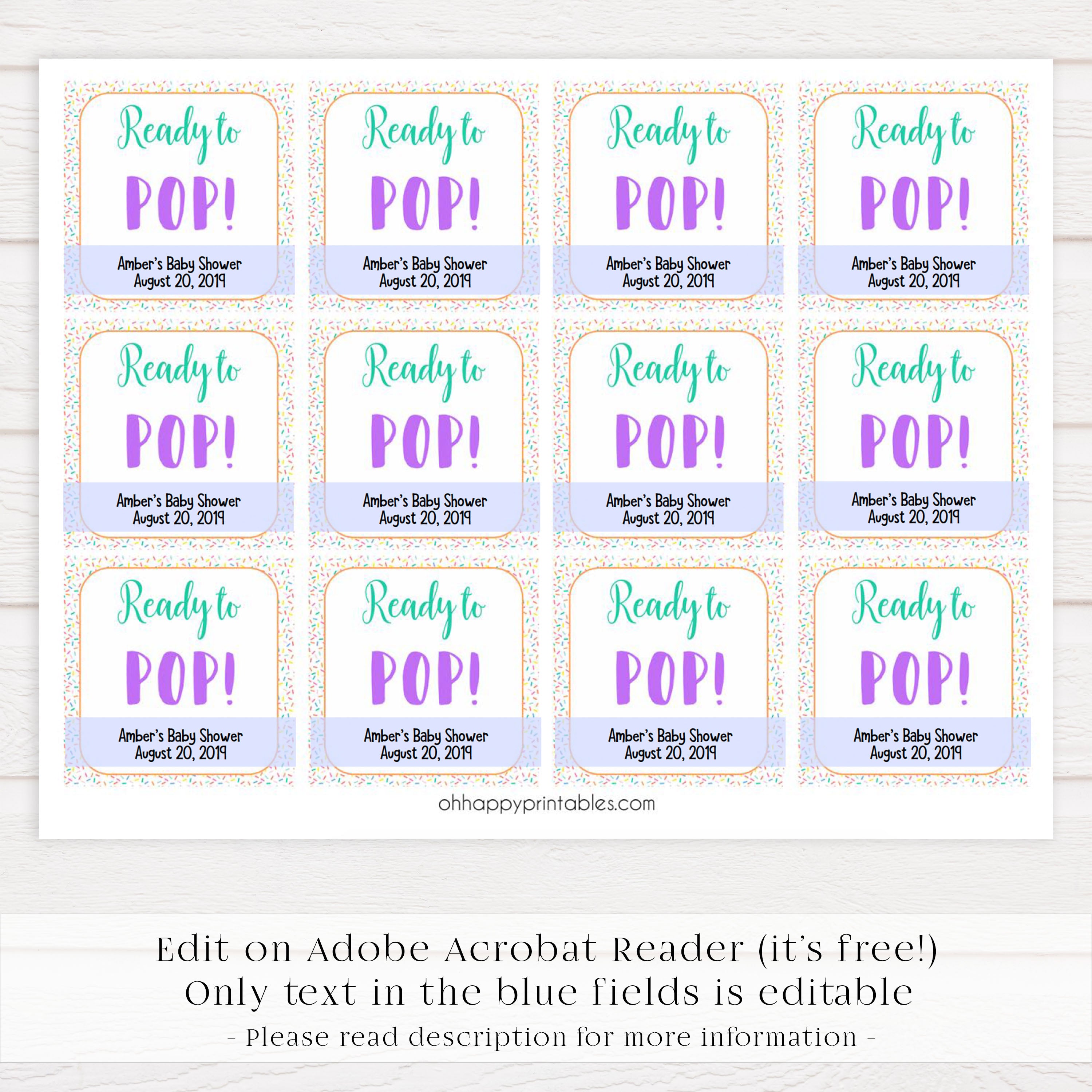ready to pop tags, pop baby tags, Printable baby shower games, baby sprinkle fun baby games, baby shower games, fun baby shower ideas, top baby shower ideas, sprinkle shower baby shower, friends baby shower ideas
