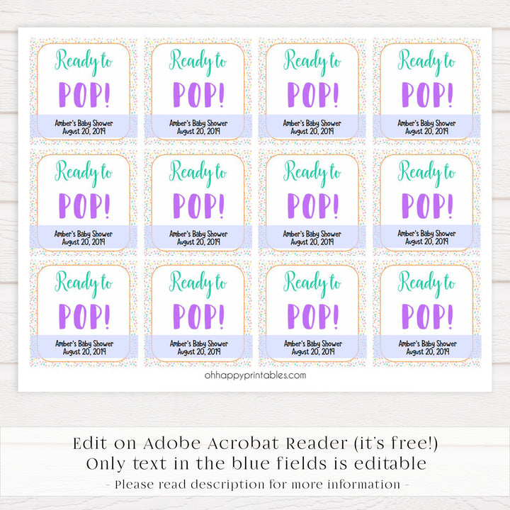 ready to pop tags, pop baby tags, Printable baby shower games, baby sprinkle fun baby games, baby shower games, fun baby shower ideas, top baby shower ideas, sprinkle shower baby shower, friends baby shower ideas