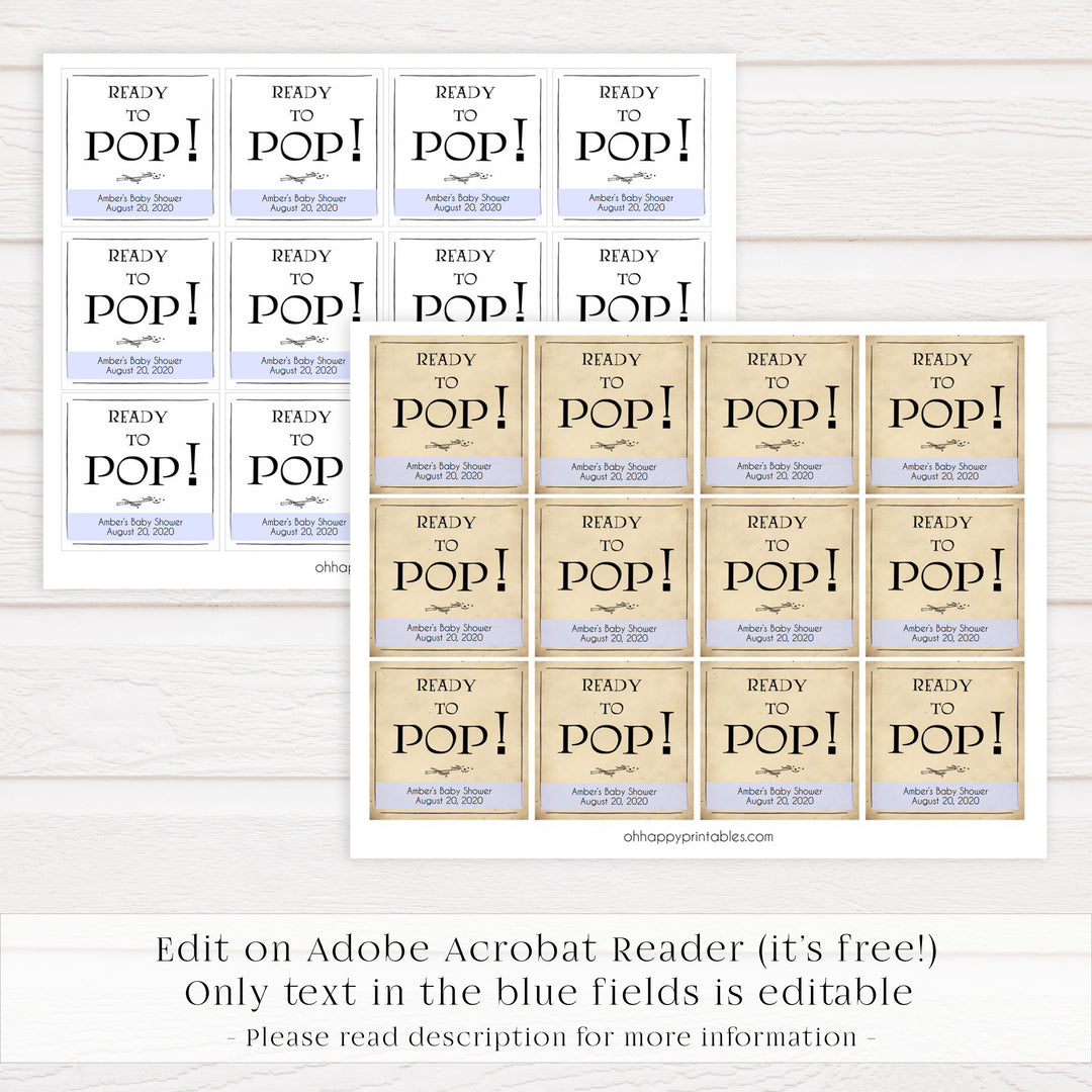 Ready to pop baby tags, Wizard baby shower games, printable baby shower games, Harry Potter baby games, Harry Potter baby shower, fun baby shower games,  fun baby ideas