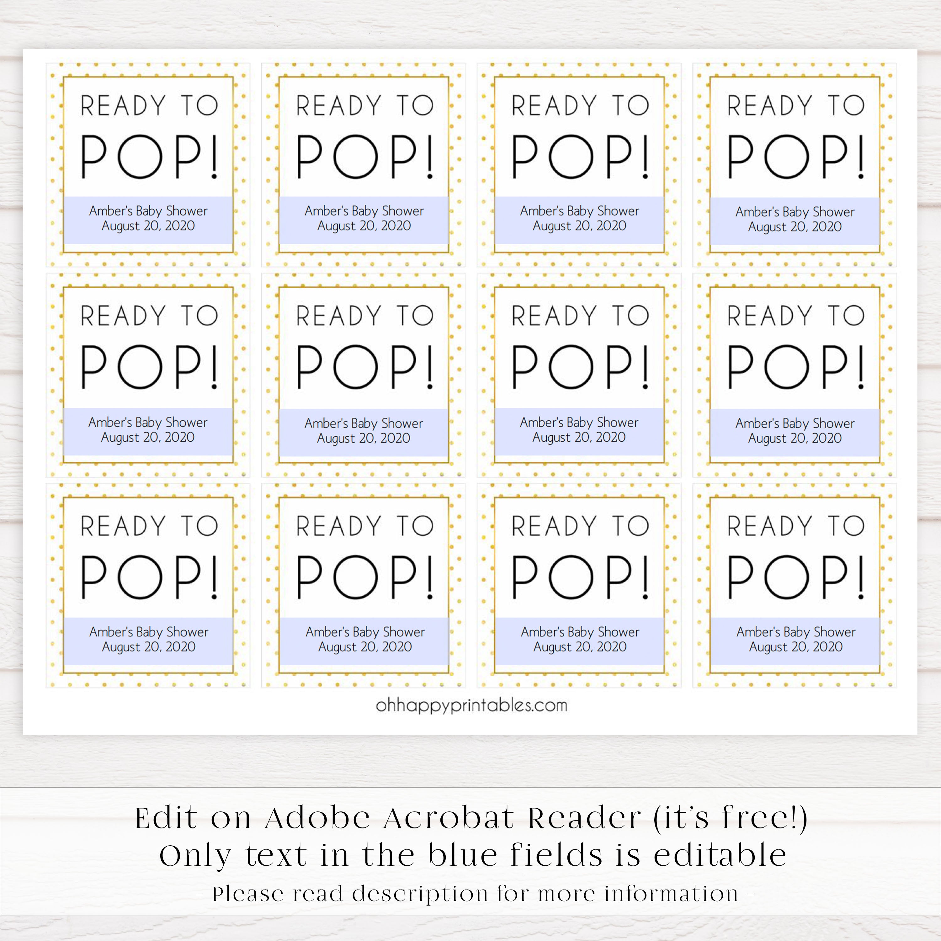 ready to pop baby tags, Printable baby shower games, baby gold dots fun baby games, baby shower games, fun baby shower ideas, top baby shower ideas, gold glitter shower baby shower, friends baby shower ideas