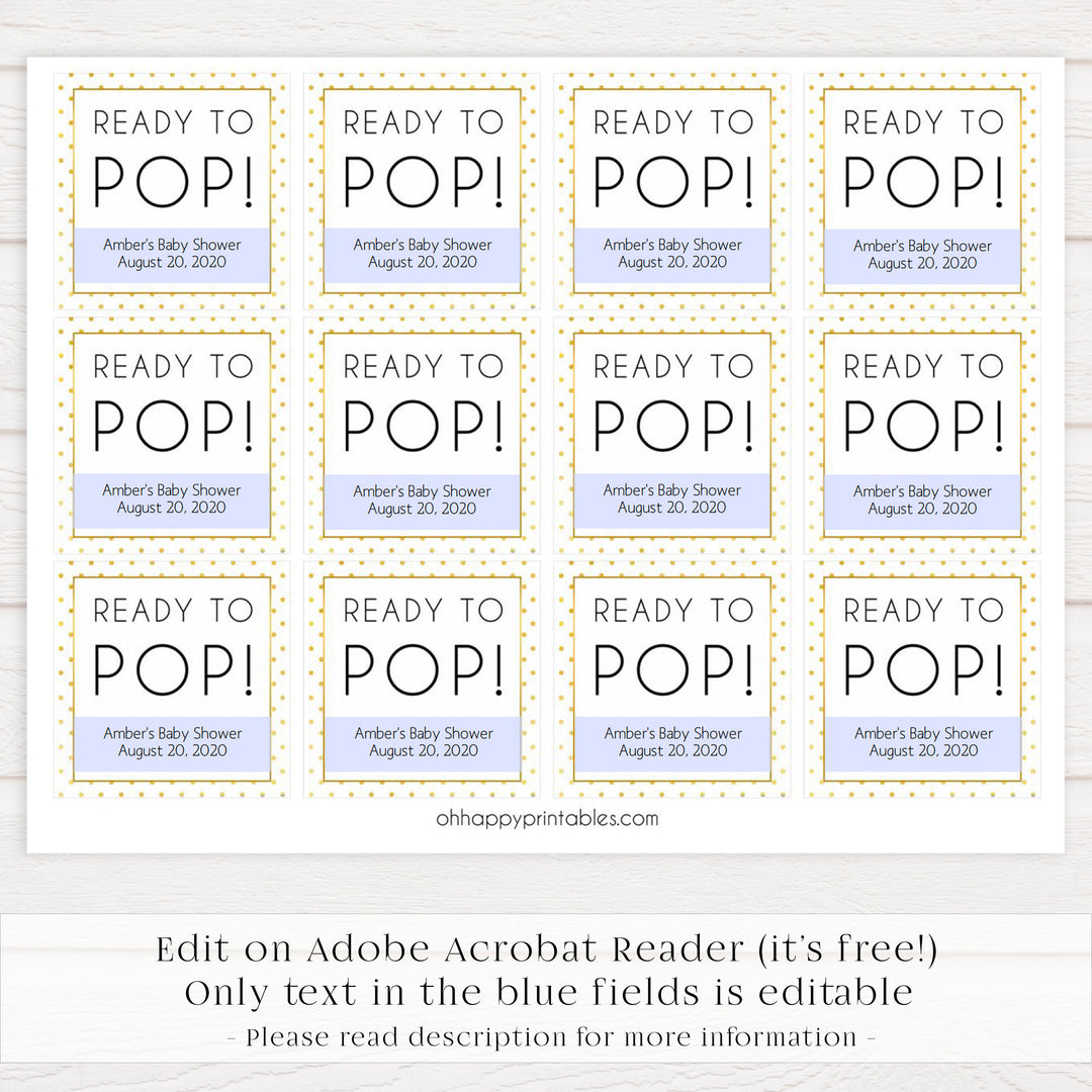 ready to pop baby tags, Printable baby shower games, baby gold dots fun baby games, baby shower games, fun baby shower ideas, top baby shower ideas, gold glitter shower baby shower, friends baby shower ideas