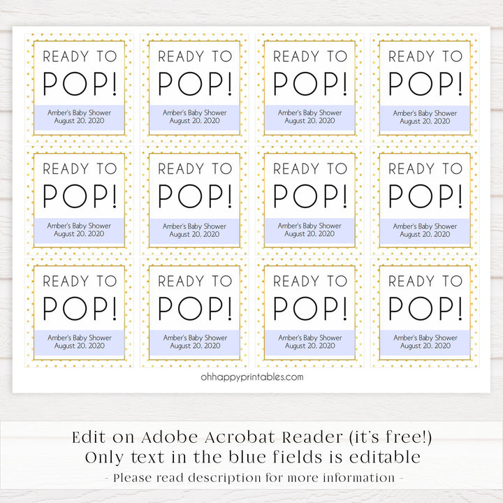 ready to pop baby tags, Printable baby shower games, baby gold dots fun baby games, baby shower games, fun baby shower ideas, top baby shower ideas, gold glitter shower baby shower, friends baby shower ideas