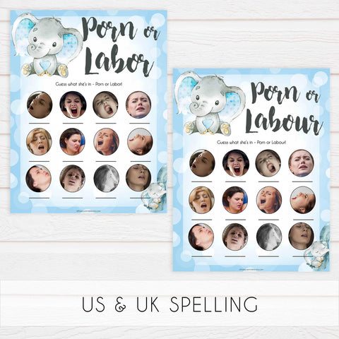 labor or porn, baby bump or beer belly games, Printable baby shower games, fun baby games, baby shower games, fun baby shower ideas, top baby shower ideas, blue elephant baby shower, blue baby shower ideas