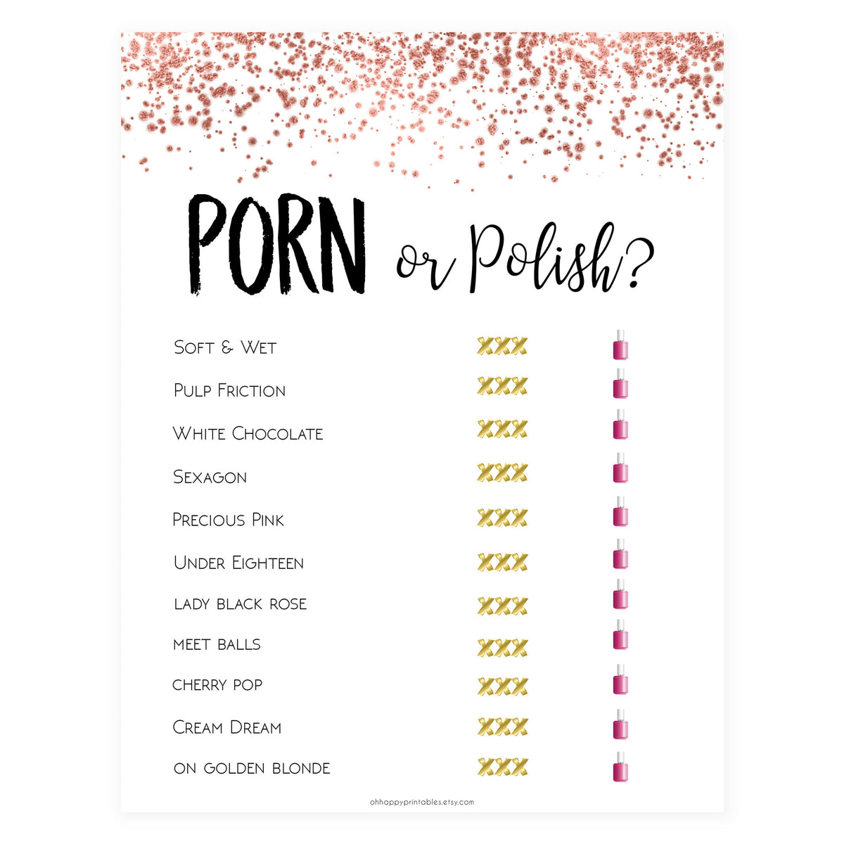 Porn or Polish Game - Rose Gold Foil