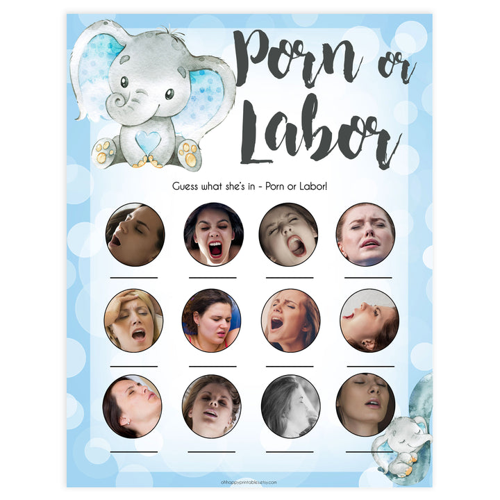 Blue elephant baby games, labor or porn, porn or labour, elephant baby games, printable baby games, top baby games, best baby shower games, baby shower ideas, fun baby games, elephant baby shower