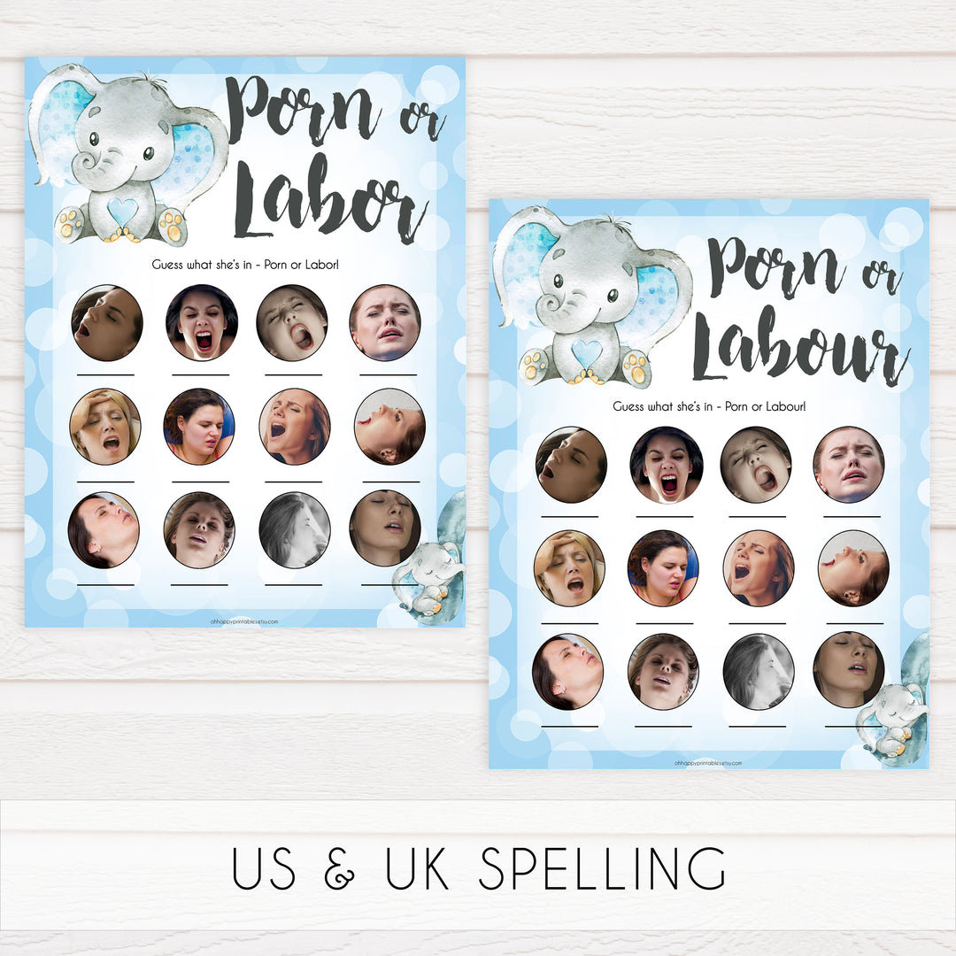 Blue elephant baby games, labor or porn, porn or labour, elephant baby games, printable baby games, top baby games, best baby shower games, baby shower ideas, fun baby games, elephant baby shower