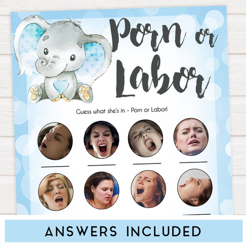 Blue elephant baby games, labor or porn, porn or labour, elephant baby games, printable baby games, top baby games, best baby shower games, baby shower ideas, fun baby games, elephant baby shower