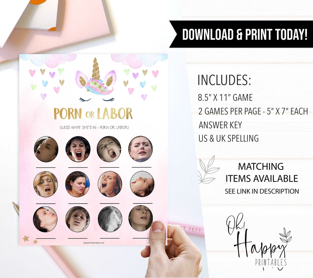 porn or labor, baby bump beer belly game, Printable baby shower games, unicorn baby games, baby shower games, fun baby shower ideas, top baby shower ideas, unicorn baby shower, baby shower games, fun unicorn baby shower ideas