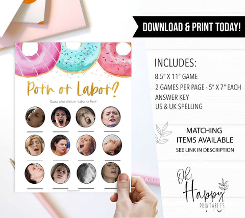 porn or labor, baby bump or beer belly, boobs or butts game, Printable baby shower games, donut baby games, baby shower games, fun baby shower ideas, top baby shower ideas, donut sprinkles baby shower, baby shower games, fun donut baby shower ideas