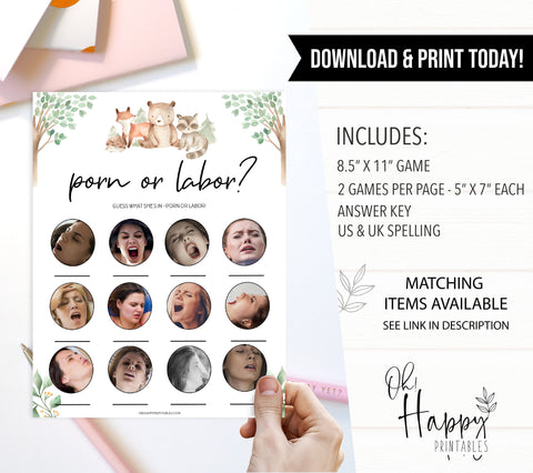 porn or labor, baby bump or beer belly, Printable baby shower games, woodland animals baby games, baby shower games, fun baby shower ideas, top baby shower ideas, woodland baby shower, baby shower games, fun woodland animals baby shower ideas
