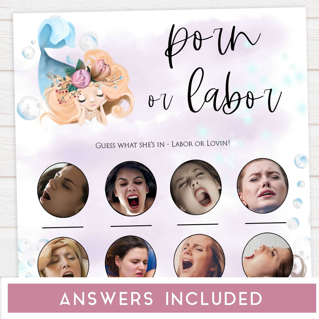 labor or porn game, baby bump or beer belly, Printable baby shower games, little mermaid baby games, baby shower games, fun baby shower ideas, top baby shower ideas, little mermaid baby shower, baby shower games, pink hearts baby shower ideas