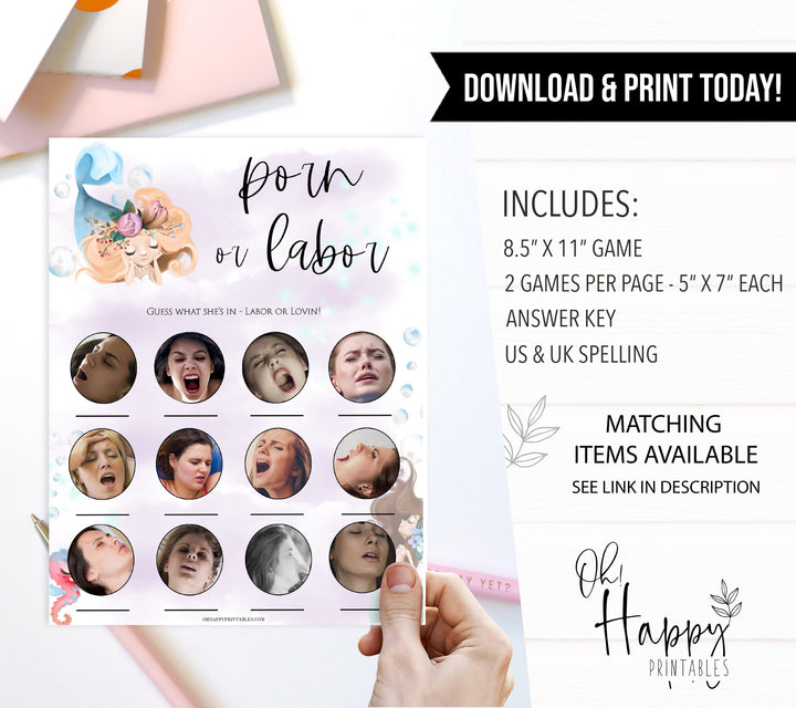 labor or porn game, baby bump or beer belly, Printable baby shower games, little mermaid baby games, baby shower games, fun baby shower ideas, top baby shower ideas, little mermaid baby shower, baby shower games, pink hearts baby shower ideas