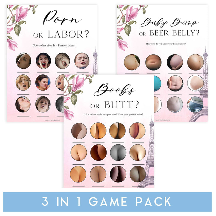 Parisian baby shower games, printable baby shower games, Paris baby shower games, fun baby shower games