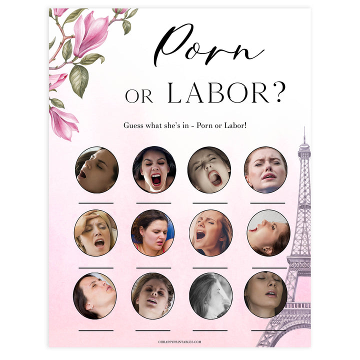 porn or labour baby game, Paris baby shower games, printable baby shower games, Parisian baby shower games, fun baby shower games