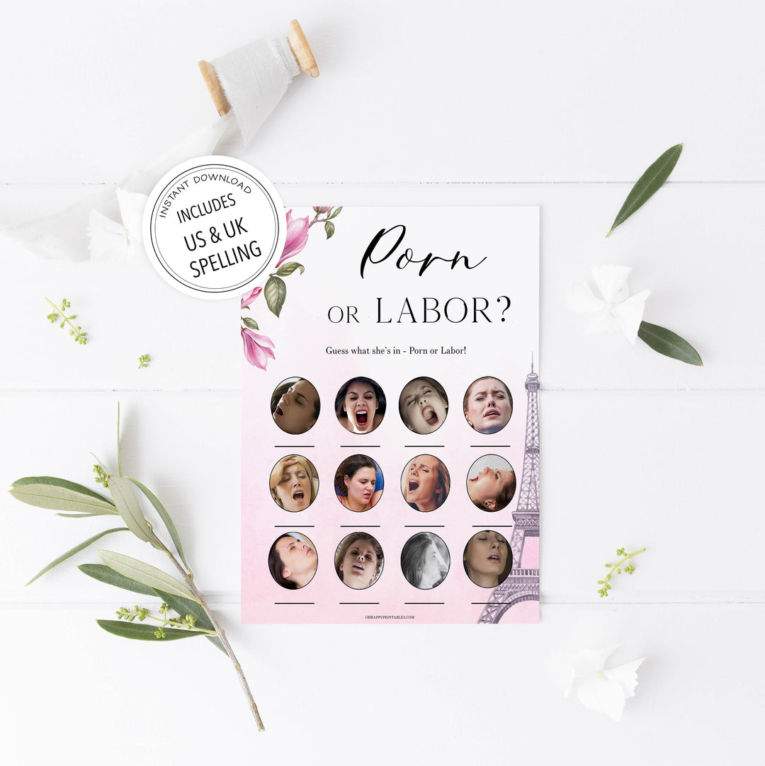 porn or labour baby game, Paris baby shower games, printable baby shower games, Parisian baby shower games, fun baby shower games
