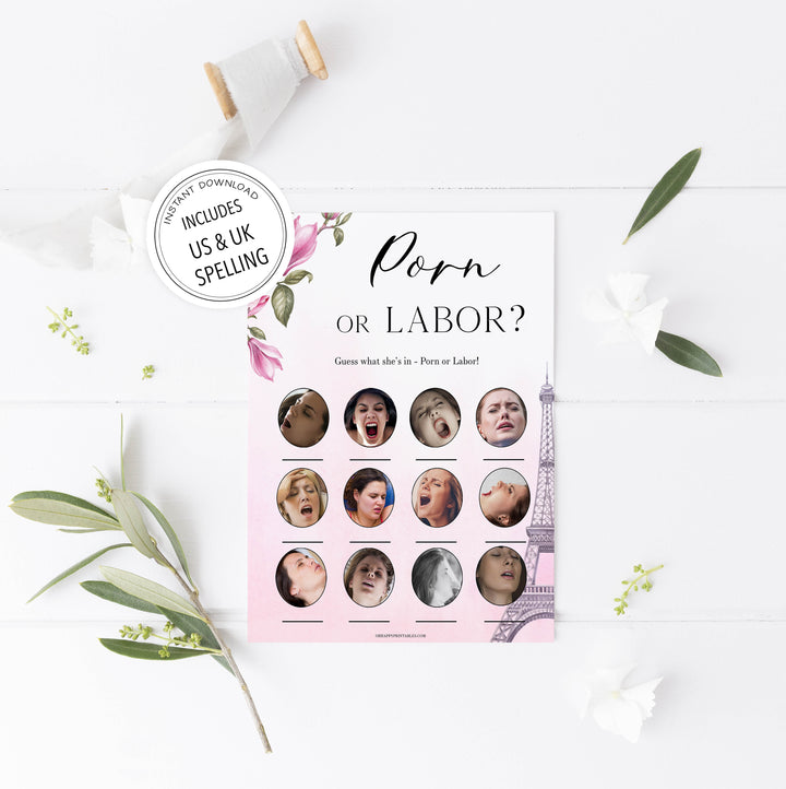porn or labour baby game, Paris baby shower games, printable baby shower games, Parisian baby shower games, fun baby shower games