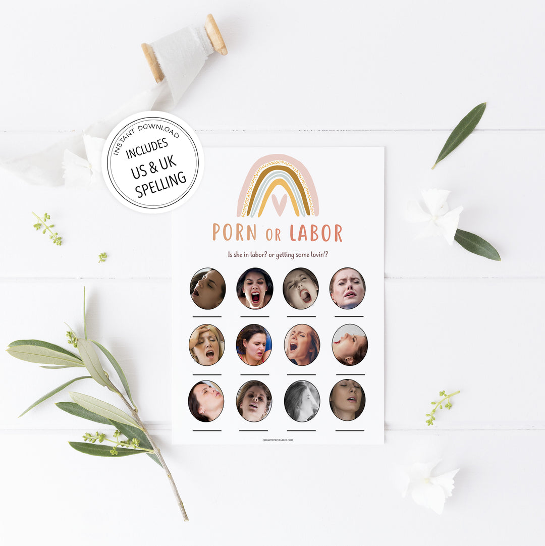 porn or labour baby shower game, Printable baby shower games, boho rainbow baby games, baby shower games, fun baby shower ideas, top baby shower ideas, boho rainbow baby shower, baby shower games, fun boho rainbow baby shower ideas