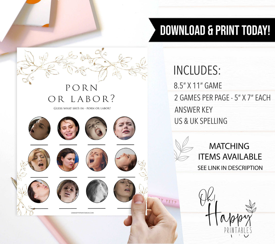 porn or labor, baby bump or beer bely game, Printable baby shower games, gold leaf baby games, baby shower games, fun baby shower ideas, top baby shower ideas, gold leaf baby shower, baby shower games, fun gold leaf baby shower ideas