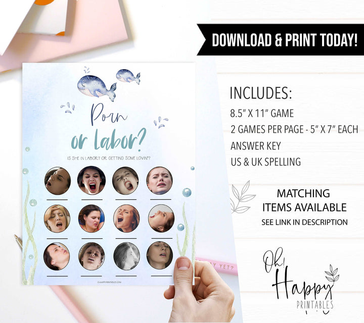 porn or labor, baby bump or beer belly, Printable baby shower games, whale baby games, baby shower games, fun baby shower ideas, top baby shower ideas, whale baby shower, baby shower games, fun whale baby shower ideas