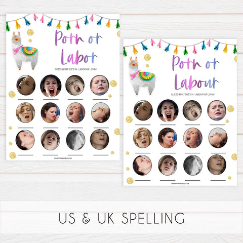 porn or labor, baby bump or beer belly, boobs or butts, Printable baby shower games, llama fiesta fun baby games, baby shower games, fun baby shower ideas, top baby shower ideas, Llama fiesta shower baby shower, fiesta baby shower ideas