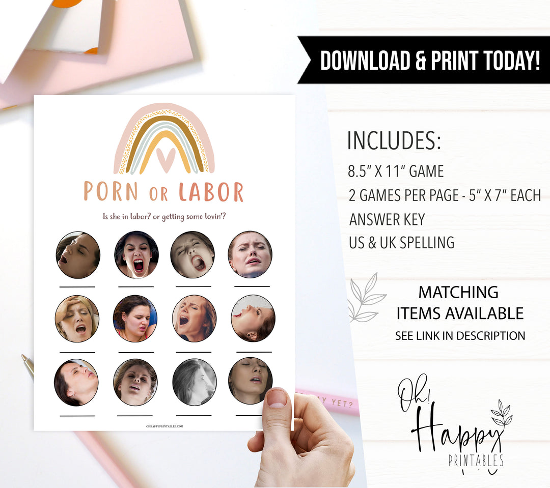 porn or labour baby shower game, Printable baby shower games, boho rainbow baby games, baby shower games, fun baby shower ideas, top baby shower ideas, boho rainbow baby shower, baby shower games, fun boho rainbow baby shower ideas