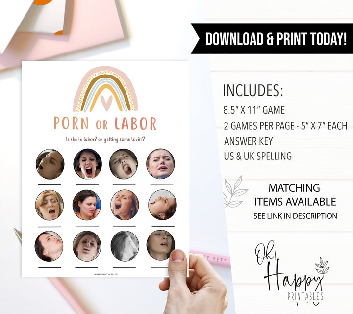 porn or labour baby shower game, Printable baby shower games, boho rainbow baby games, baby shower games, fun baby shower ideas, top baby shower ideas, boho rainbow baby shower, baby shower games, fun boho rainbow baby shower ideas