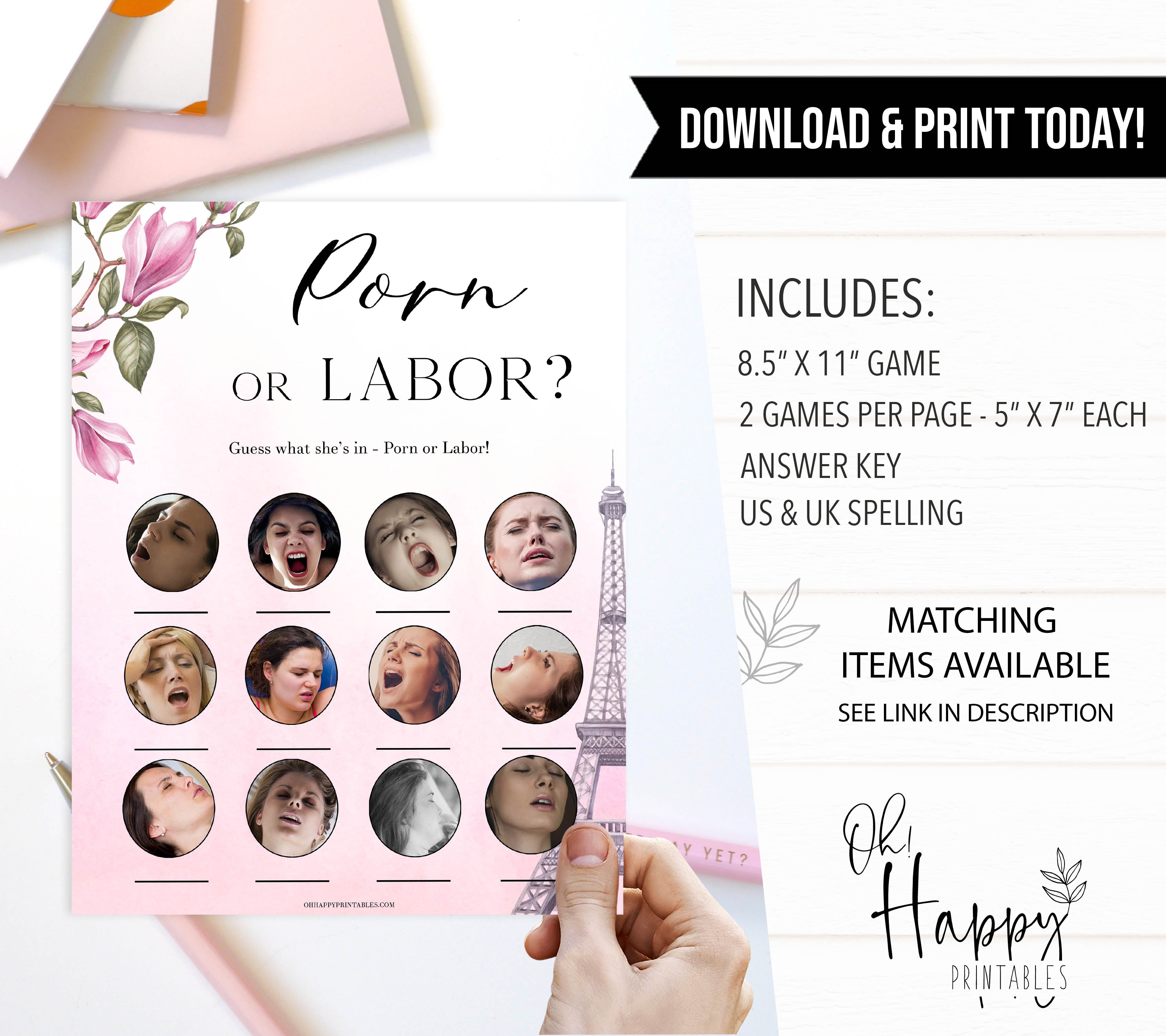 porn or labour baby game, Paris baby shower games, printable baby shower games, Parisian baby shower games, fun baby shower games