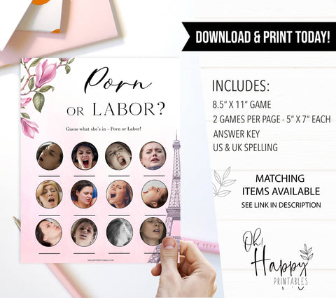 porn or labour baby game, Paris baby shower games, printable baby shower games, Parisian baby shower games, fun baby shower games
