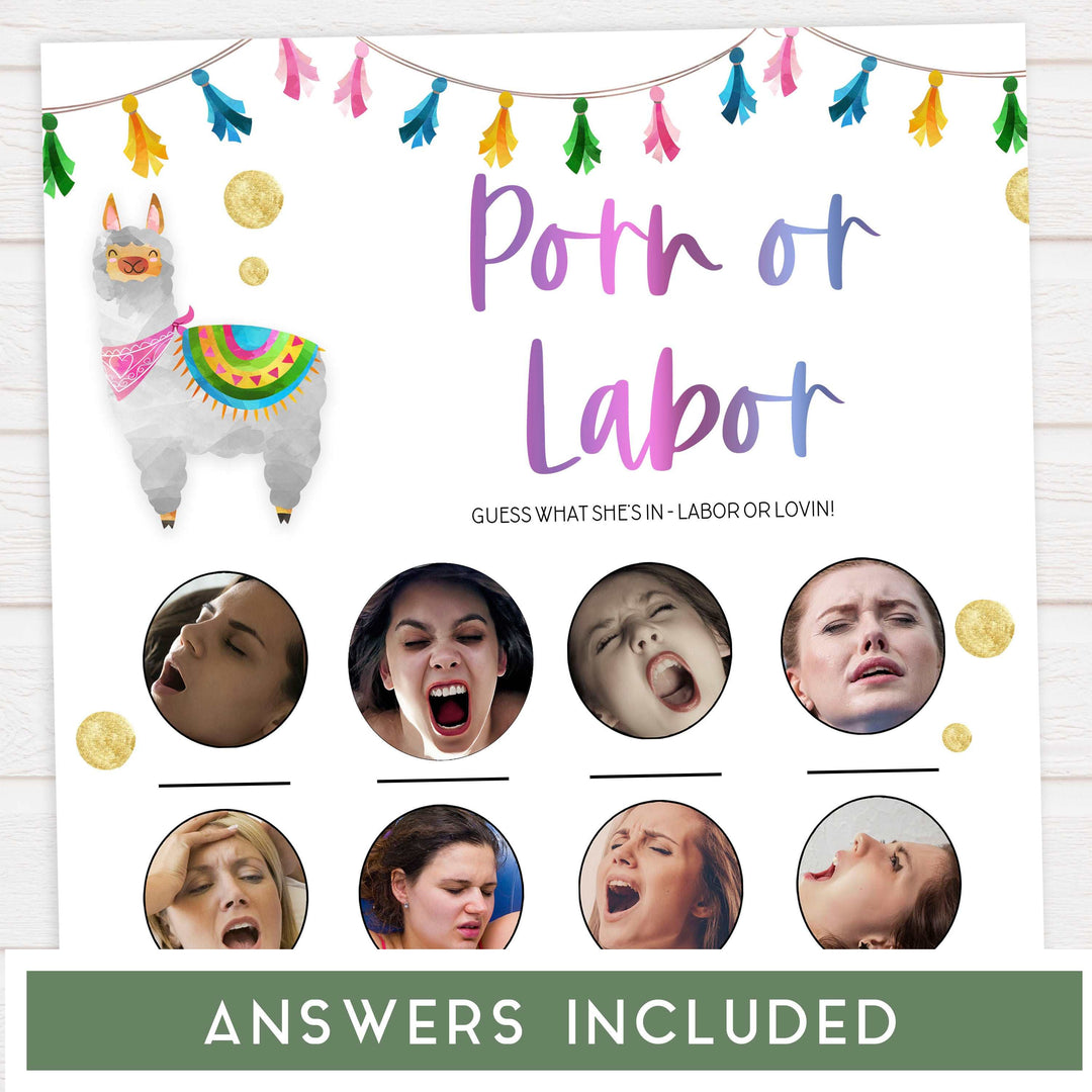 porn or labor, baby bump or beer belly, boobs or butts, Printable baby shower games, llama fiesta fun baby games, baby shower games, fun baby shower ideas, top baby shower ideas, Llama fiesta shower baby shower, fiesta baby shower ideas