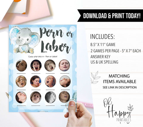 labor or porn, baby bump or beer belly games, Printable baby shower games, fun baby games, baby shower games, fun baby shower ideas, top baby shower ideas, blue elephant baby shower, blue baby shower ideas