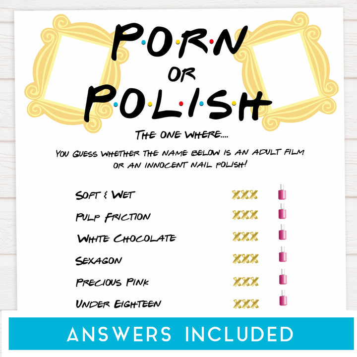 porn or polish game, porn polish bridal game,  Printable bachelorette games, friends bachelorette, friends hen party games, fun hen party games, bachelorette game ideas, friends adult party games, naughty hen games, naughty bachelorette games