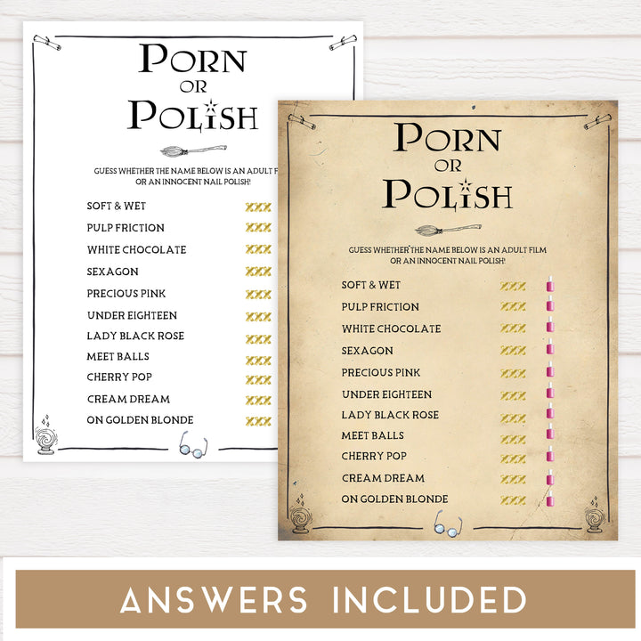 porn or polish bridal games, Printable bachelorette games, Harry Potter bachelorette, Harry Potter hen party games, fun hen party games, bachelorette game ideas, Harry Potter adult party games, naughty hen games, naughty bachelorette games