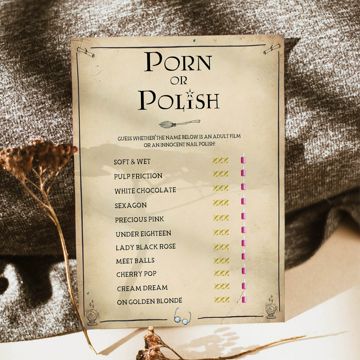 porn or polish bridal games, Printable bachelorette games, Harry Potter bachelorette, Harry Potter hen party games, fun hen party games, bachelorette game ideas, Harry Potter adult party games, naughty hen games, naughty bachelorette games