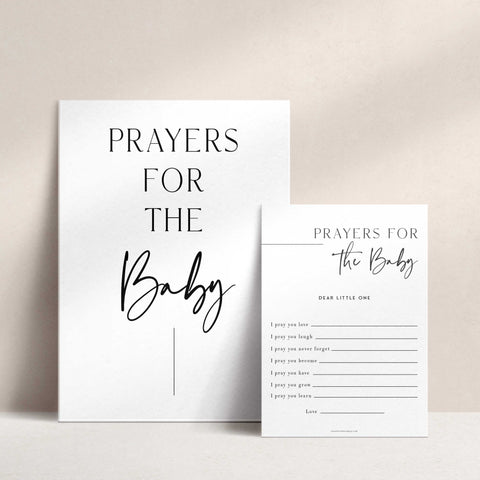Printable baby shower game Prayers For The Baby with a modern minimalist design