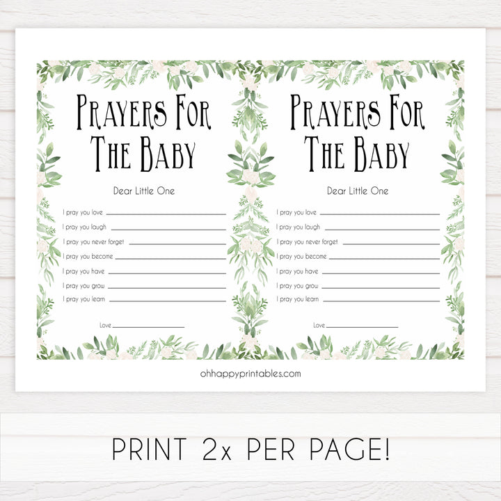 Greenery Prayers For The Baby, Baby Prayers, Prayers for The Baby, Green Baby Shower, Baby Shower Baby Prayers, Baby Prayers Cards, printable baby games, fun baby games, popular baby games
