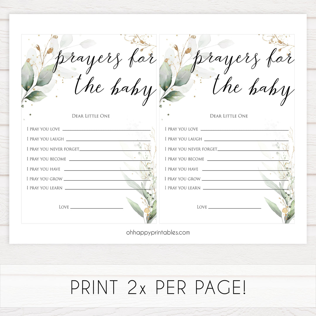 Gold green leaf baby games, prayers for the baby, printable baby games, fun baby games, top baby games to play, gold leaf baby shower, greenery baby shower ideas