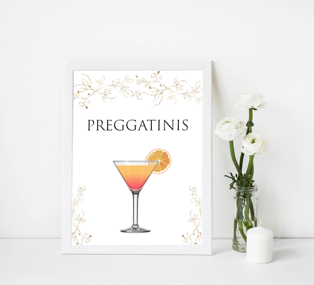 preggatinis baby shower table signs, Gold leaf baby decor, printable baby table signs, printable baby decor, baby gold leaf table signs, fun baby signs, baby gold leaf fun baby table signs